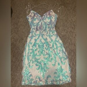 Sequin Embellished white mini Dress